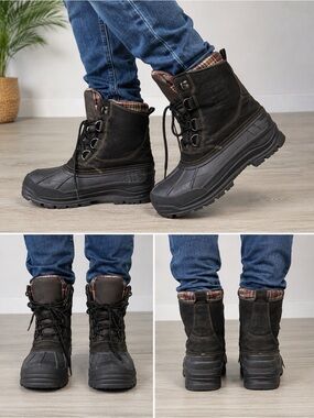 Sporto Iceberg Men’s Winter Snow Boots Black Leather Waterproof Lace Up Size9